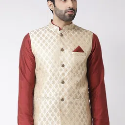 KISAH Men Gold-Toned Woven Design Nehru Jacket-picture-26