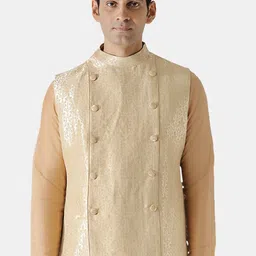 KISAH Men Gold -Coloured Woven Design Nehru Jacket-49