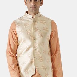 KISAH Men Beige Woven Design Nehru Jacket-picture-12