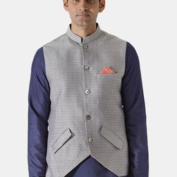 KISAH Men Grey Printed Woven Nehru Jackets-18