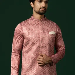 KISAH  Woven Design Mandarin Collar Nehru Jackets-43