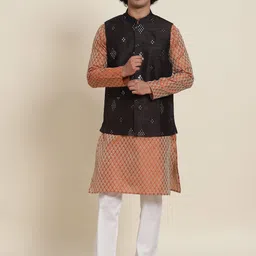 SOJANYA Men Orange Ethnic Motifs Kurta with Pyjamas & Nehru Jacket-14