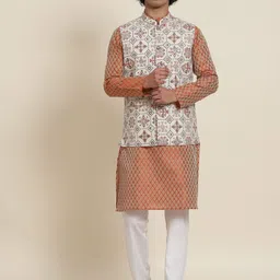 SOJANYA Men Orange Ethnic Motifs Kurta with Pyjamas & Nehru Jacket-picture-56
