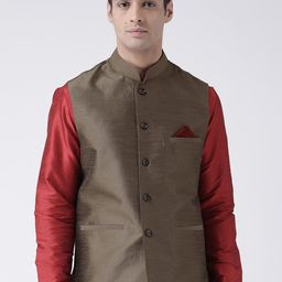 DEYANN Men Brown Solid Woven Nehru Jacket-18