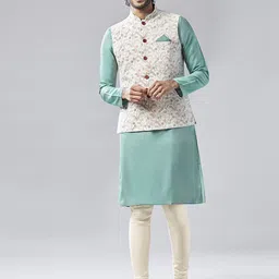 KISAH Men Mandarin Collar Kurta & Churidar With Printed Nehru Jacket-98