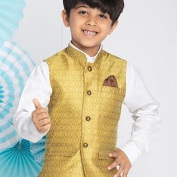 VASTRAMAY Boys Yellow Woven Design Slim-Fit Nehru Jacket-58