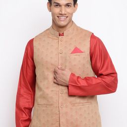 Fabindia Men Gold-Toned Printed Woven Nehru Jackets-picture-18