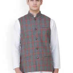 Exotic India Double Checked Woven Nehru Jacket-picture-27