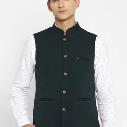 Turtle Men Mandarin Collar Self Design Cotton Nehru Jackets-13