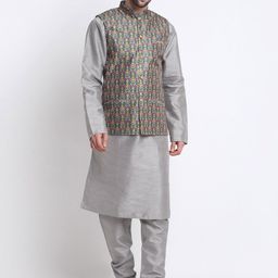 KRAFT INDIA Mandarin Collar Kurta with Churidar & Nehru Jacket-image-90