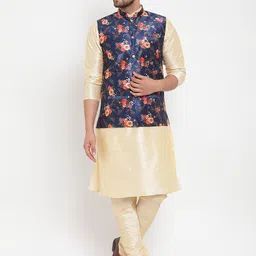 KRAFT INDIA Men Beige Kurta & Churidar with Printed Nehru Jacket-image-8