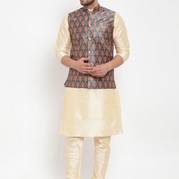 KRAFT INDIA Dupion Silk Kurta With Churidar & Nehru Jacket-picture-1