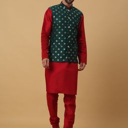 KRAFT INDIA Mandarin Collar Long Sleeves Regular Kurta With Churidar & Jacket-image-82