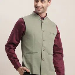 Turtle Men Mandarin Collar Slim-Fit Knitted Nehru Jacket-30