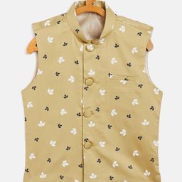 YK Boys Beige & White Printed Woven Nehru Jacket-picture-11