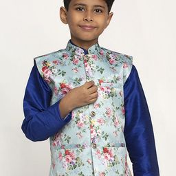 KRAFT INDIA Boys Blue & Pink Printed Satin Nehru Jacket-26