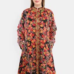 Exotic India Women Floral Woollen Longline Parka Jacket-picture-4