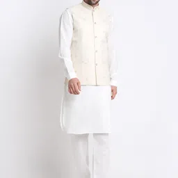 KRAFT INDIA Mandarin Collar Kurta with Pyjamas & Nehru Jacket-image-53