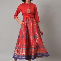 W Ethnic Motifs Printed Shirt Collar Maxi Dress-image-70
