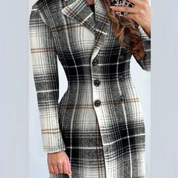 StyleCast Black Checked Notched Lapel Collar Pea Coat-25