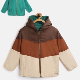 Cherry Crumble Kids Reversible Multicolor Cut & Sew Beaver Hooded Jacket-image-19