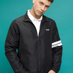 HIGHLANDER Black Mock Collar Sporty Jacket-image-14