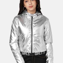 Coolsters by Pantaloons Girls Silver-Toned & Black Crop Biker Jacket-picture-36