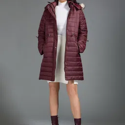20Dresses Maroon Hooded Longline Faux Fur Trim Quilted Jacket-picture-32