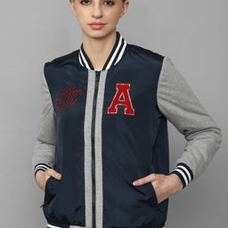 Allen Solly Woman Women Navy Blue Cotton Grey Bomber Jacket-picture-51