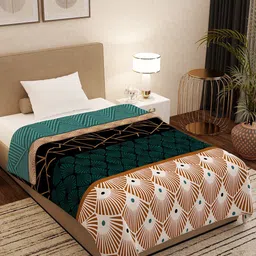 Story@home Teal & Black Geometric AC Room 300 GSM Single Bed Blanket-6