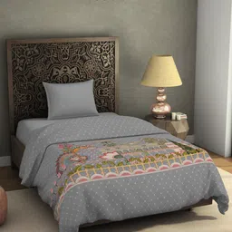 SPACES Rangana Grey Floral Printed AC Room 350 GSM Single Bed Blanket-image-19