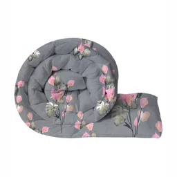 VAS COLLECTIONS Grey & Pink Floral Fleece 233 GSM Single Bed Blanket-image-14