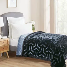 MYTRIDENT Blue & Black Heavy Winter 950 GSM Single Bed Blanket-image-12