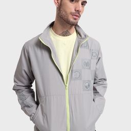 Bewakoof AIR Men Grey Windcheater Graphic Printed Tailored Jacket-image-91