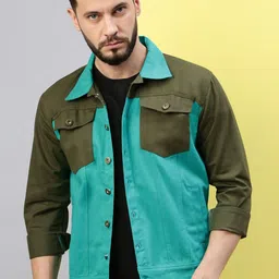 VOXATI Men Colourblocked Bomber with Patchwork Jacket-picture-54