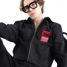 RARE RABBIT Men Spread Collar Typography Embroidered Cotton Casual Denim Jacket-picture-22