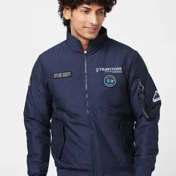 SPYKAR Stand Collar Bomber With Patchwork Jacket-image-4