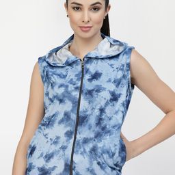 UZARUS Abstract Printed Lightweight Sleeveless Hood Tailored Jacket-picture-4