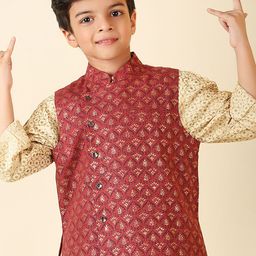 Fabindia Boys Floral Woven Design Silk Nehru Jacket-image-85