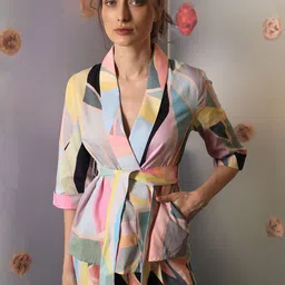 RAREISM Women Pink Geometric Tailored Jacket-picture-6