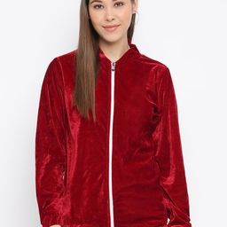 Mayra Stand Collar Zip-Detail Velvet Tailored Jacket-image-62