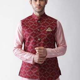 KISAH Men Maroon Printed Nehru Jacket-32