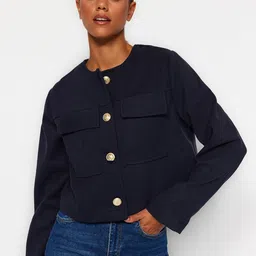 Trendyol Collarless Long Sleeve Tailored Jacket-image-16