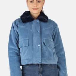 Monte Carlo Women Blue Lightweight Crop Tailored Jacket-image-62