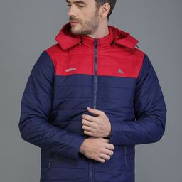 TQS Men Navy Blue & Red Colourblocked Windcheater and Water Resistant Padded Jacket-33
