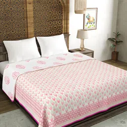 BLOCKS OF INDIA Pink & Green Ethnic Motifs Cotton AC Room 150 GSM Double Bed Dohar-image-26