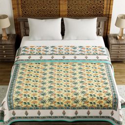 BLOCKS OF INDIA Green & Yellow Ethnic Motifs AC Room 150 GSM Double Bed Dohar-image-69