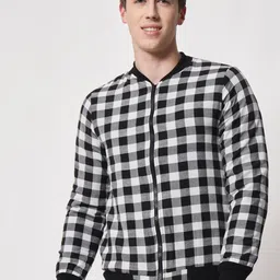 BAESD Collarless Checked Bomber Jacket-32