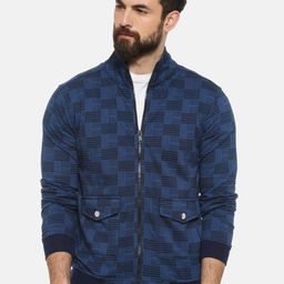 Campus Sutra Men Blue Checked Windcheater Bomber Jacket-48