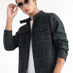 Campus Sutra Checked Windcheater Bomber Jacket-image-7